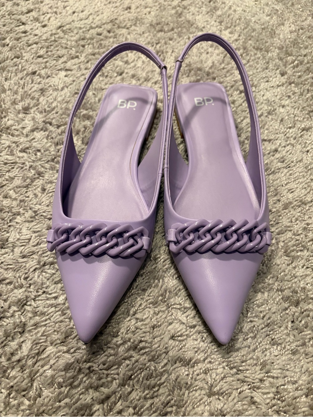 bp Lilac Pointed-Toe Slingback Flats with Chain Trim